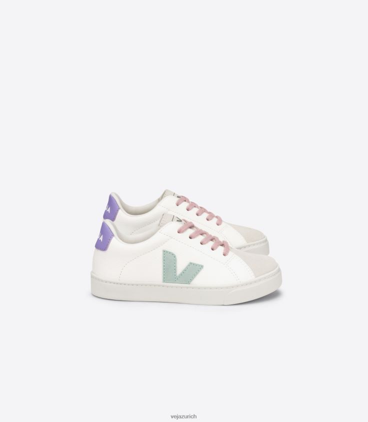 Veja Esplar-Schnürsenkel, chromfreies Leder, weiß, Matcha-Lavande P068V8330