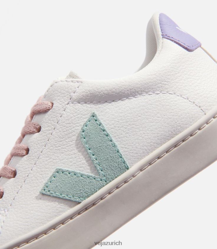 Veja Esplar-Schnürsenkel, chromfreies Leder, weiß, Matcha-Lavande P068V8330