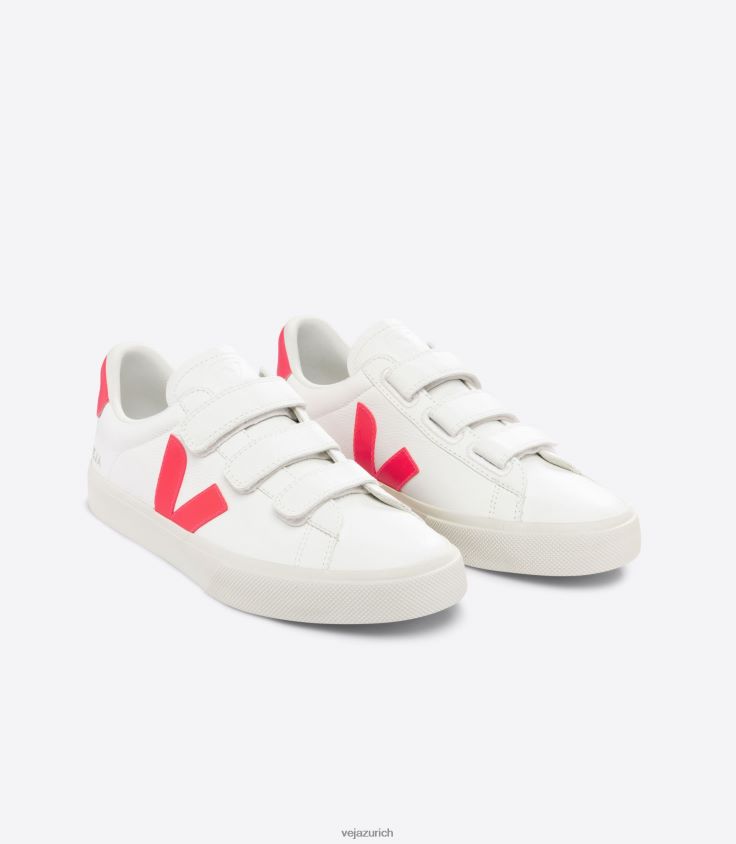 Veja Recife chromfreies Leder, weißes Fluo-Rosé P068V8112